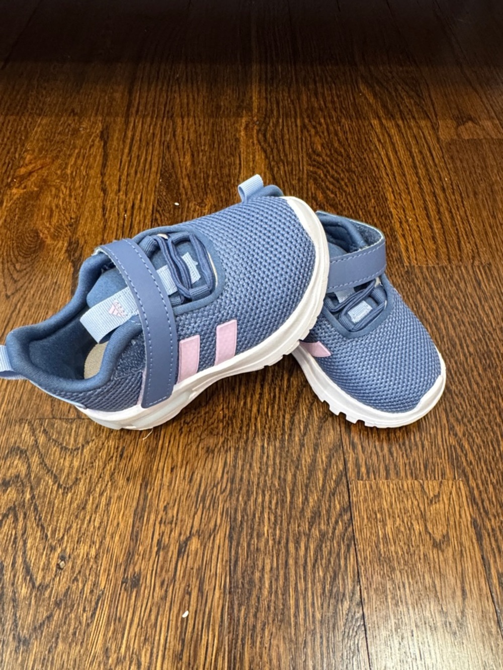adidas Kids Blue and Pink Hook-and-Loop Mesh Sneakers